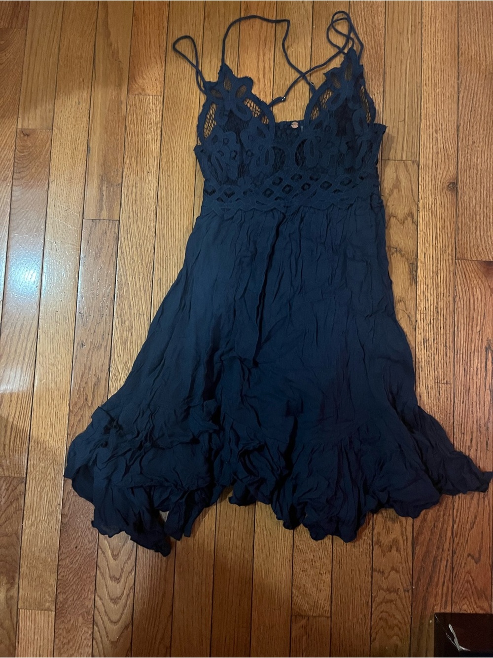 Free People Navy Lace-Top Slip Dress
